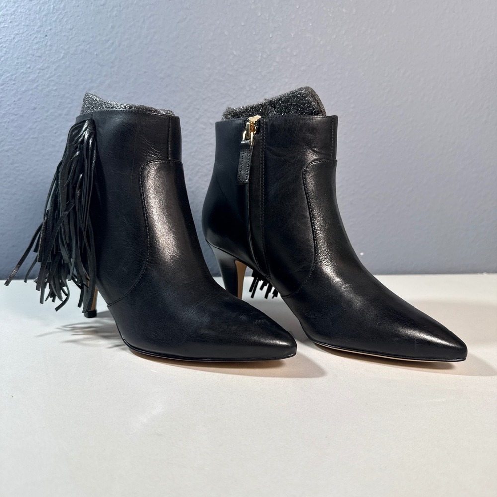 Nine West Jetra Ankle Boots Womens 5M Black Leather Fringe Pointed Toe - Picture 4 of 6
